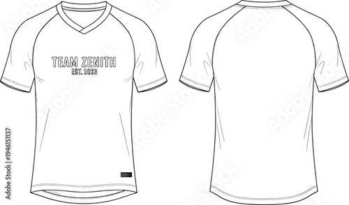 Set of Vector Technical Apparel Flat Sketches for Quarter Zip Sweatshirt and Athletic T-shirt with Various People Silhouettes for Fashion Design and Architectural Visualization