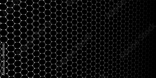 Black background. Dark hexagon carbon fiber texture. Navy blue honeycomb metal texture steel background. Web design template vector illustration EPS 10.