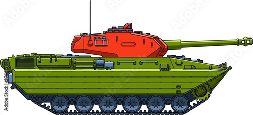 Amphibious armored vehicle with a low-profile red turret