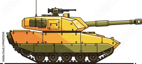 Armored main battle tank finished in sand colored paint