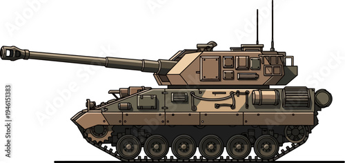 Boxy turret self-propelled howitzer in desert tan
