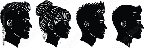 Silhouette Profile of Professional Business Man and Woman Sitting in Modern Office Chairs Side View Isolated on White Background for Corporate Interview Job Concept