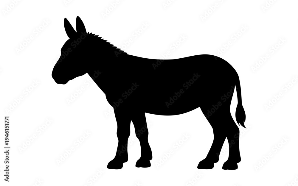 Fototapeta premium A black vector illustration shows the isolated silhouette of a wild stallion horse standing in nature with a prominent mane and tail