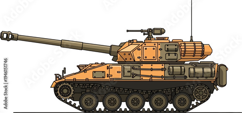 Desert tracked tank shadow with external fuel tanks