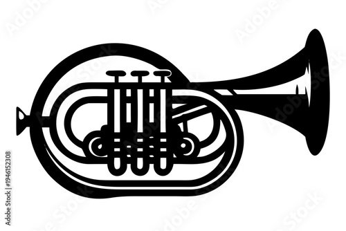 baritone horn silhouette illustration for brass music instrument band orchestra and performance design