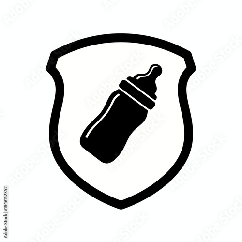 Baby bottle inside a shield icon, symbolizing protection and infant care