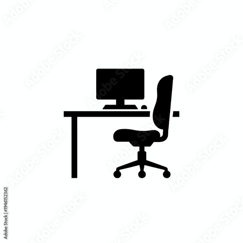 A modern office desk with a computer and ergonomic chair, perfect for remote work or business settings