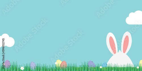 Easter Bunny and Eggs in Green Grass