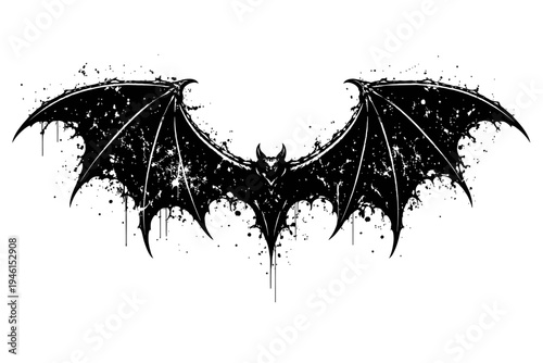 A pair of black bat wings with paint splatters on white background