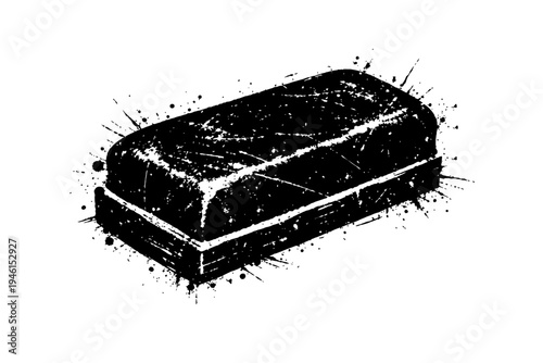 Black and white illustration of a coffin with grunge effect, symbolizing death and mourning, on a plain background