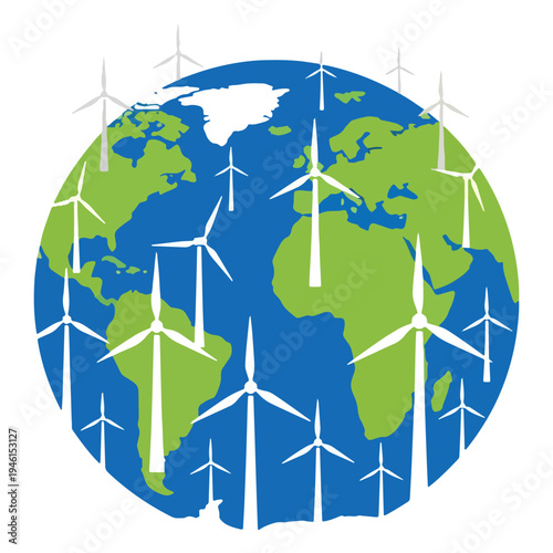 Earth spins with wind turbines across continents