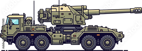 Large caliber mobile gun system on wheeled chassis