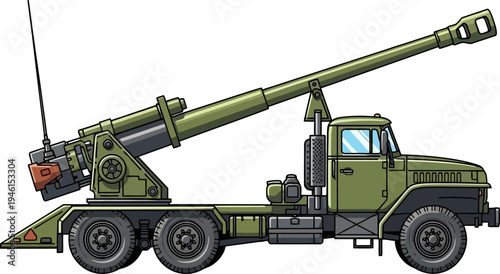 Long-range artillery truck unit with mobile cannon