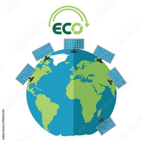 Earth globe with solar panels around it