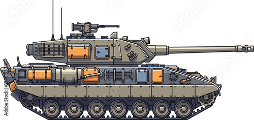 Modern armored tank equipped with modular reactive plating