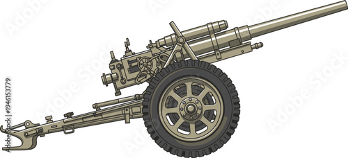 Modern field howitzer with large pneumatic rubber tires