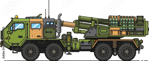 Modern missile interceptor truck with green camouflage