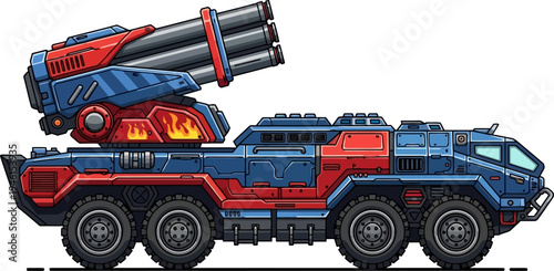 Multi rocket launcher truck with custom flame decals