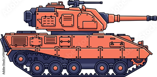 Orange armored battle tank vector graphic