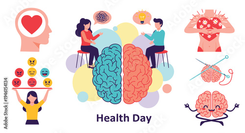 Set of 6 mental health day vector illustrations