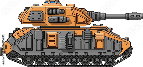 Orange industrial armored tank with heavy plating