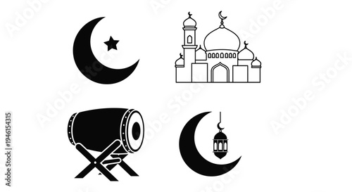 Icon Set Ramadhan Kareem, Eid Mubarak, Eid Al Fitr Flat Minimalist Design Illustration