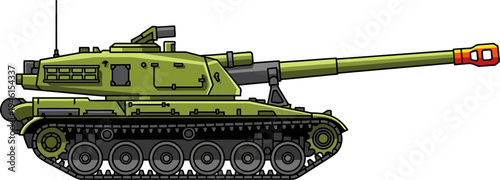 Self-propelled gun with red muzzle brake accent