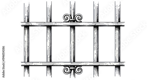 Ornate Metal Grill, Decorative Ironwork, Vintage Window Bars, Antique Design Element