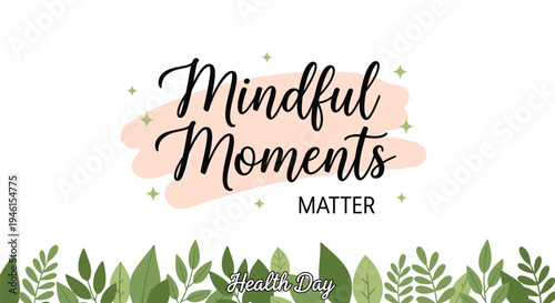 Vector mindful moments illustration with leaf border