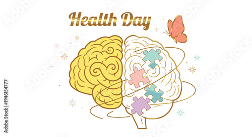 Vector illustration of brain with puzzle pieces for Health Day