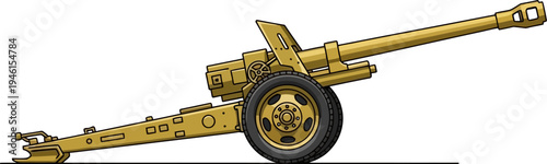 Towed field artillery gun with large rubber tires