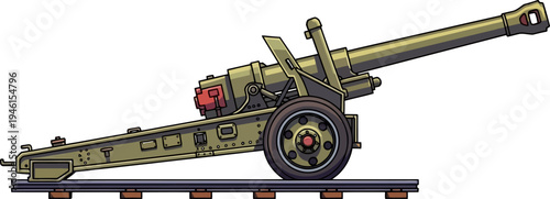 Towed heavy field gun on rail platform