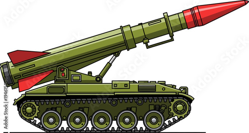 Tracked rocket launcher vehicle with red missile