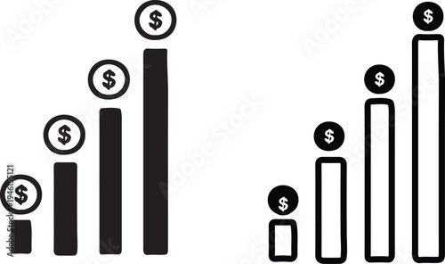 Financial comparison bar charts with dollar signs