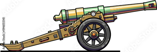 Vintage brass field cannon on a heavy wheeled carriage