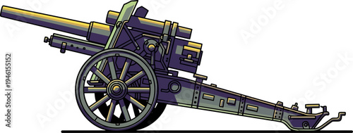 Vintage field artillery cannon with large spoked wheels