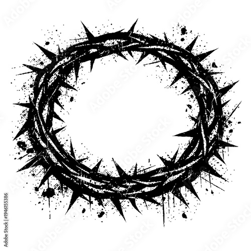 Black crown of thorns on white background with grunge effect for Easter or religious designs