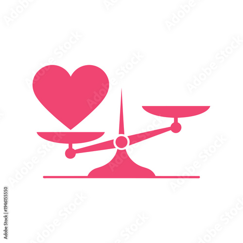 A pink heart weighed on a balance scale with empty plate