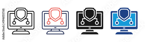 Data Shield icon set multiple style collection