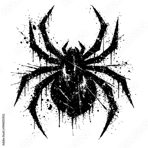 Black spider silhouette with grunge effect on white background