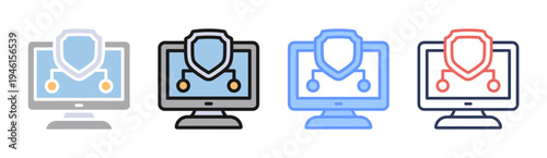 Data Shield icon set multiple style collection