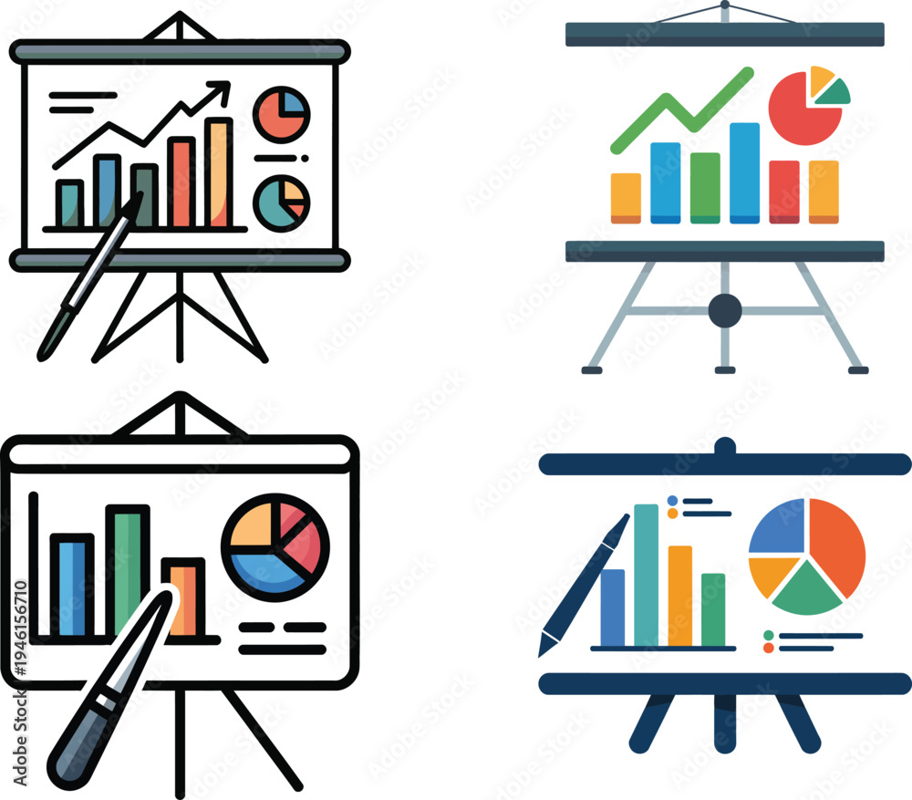 Fototapeta premium Presentation slide icons with charts and data analysis with bar chart with pie chart