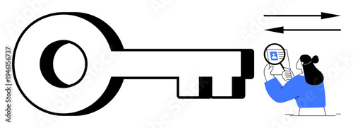 Document verification concept. Large key and person reviewing data for document verification. Document verification for security, identity checks, compliance, and authentication processes. Ideal