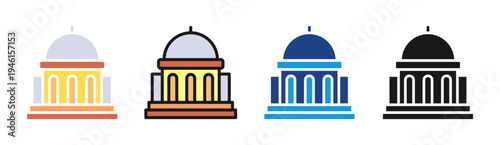 Government Building icon set multiple style collection