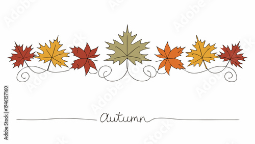 A colorful hand drawn illustration of autumn leaves arranged in a line