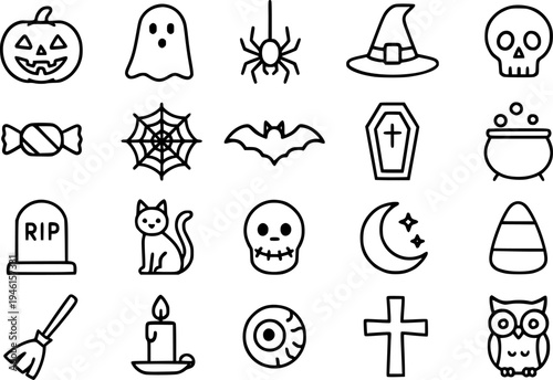 Halloween theme icon set, in outline design
