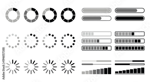 Set of simple loaders and progress bars on white