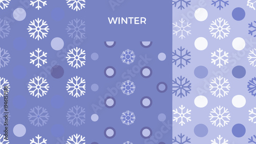 Seamless winter pattern with snowflakes and circles in shades of purple