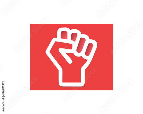 Raised fist icon against a red square background symbolizing power