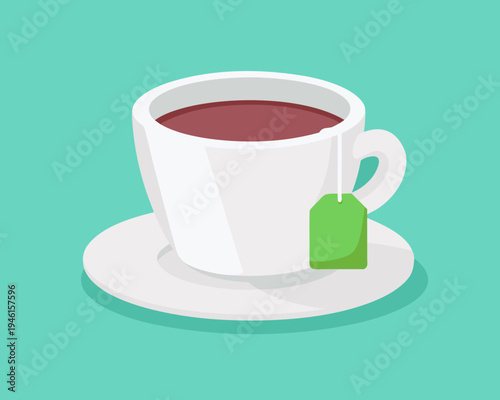 A simple illustration of a white cup filled with dark tea